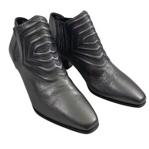 Martinez Valero Gray Leather Ankle Boots Womens Size 6 Pull On 2" Heel